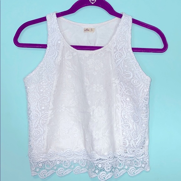 Hollister Tops - White Lace Hollister Crop Top XS